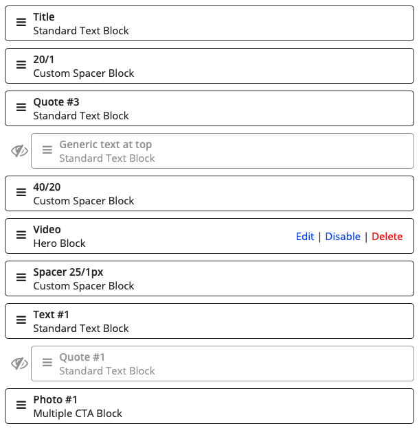 A drag-and-drop interface for easily managing the Content Blocks on the site.